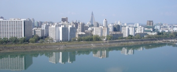 Skyline of Pyongyang, seen from Yanggakdo Hotel